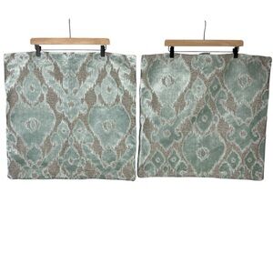 Z GALLERIE Seaglass Blue and Beige Velvet Euro Pillow Cover Shams (2) 32" x 32"